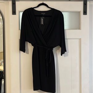 Faux wrap dress with slit sleeves